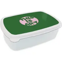 MuchoWow Broodtrommel Wit - Lunchbox Cirkel - Roze - Tekst - Art - Brooddoos 18x12x6 cm - Brood lunch box - Broodtrommels voor kinderen en volwassenen