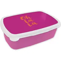 MuchoWow Broodtrommel Roze - Lunchbox Oh la la - Roze - Oranje - Minimalistisch - Brooddoos 18x12x6 cm - Brood lunch box - Broodtrommels voor kinderen en volwassenen