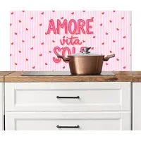 KitchenYeah Spatscherm keuken 100x50 cm - Kookplaat achterwand Amore vita sole - Roze - Hartjes - Muurbeschermer - Spatwand fornuis - Hoogwaardig aluminium
