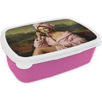 MuchoWow Broodtrommel Roze - Lunchbox Mona - Klassiek - Roze - Brooddoos 18x12x6 cm - Brood lunch box - Broodtrommels voor kinderen en volwassenen