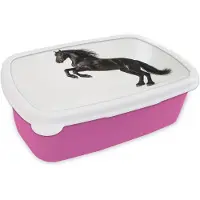 MuchoWow Broodtrommel Roze - Lunchbox Zwart - Paard - Portret - Brooddoos 18x12x6 cm - Brood lunch box - Broodtrommels voor kinderen en volwassenen