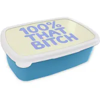 MuchoWow Broodtrommel Blauw - Lunchbox 100% that bitch - Blauw - Wit - Brooddoos 18x12x6 cm - Brood lunch box - Broodtrommels voor kinderen en volwassenen