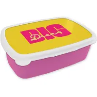 MuchoWow Broodtrommel Roze - Lunchbox Dream big - Geel - Roze - Brooddoos 18x12x6 cm - Brood lunch box - Broodtrommels voor kinderen en volwassenen