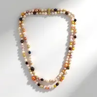 Cavill - Luxe Multi-streng Parelketting - 925 Sterling Zilver Verguld - Witte, Gele & Perzik Zoetwaterparels - Elegante Fancy Ketting 45 cm