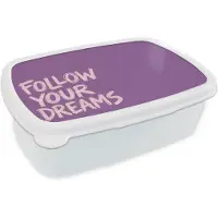 MuchoWow Broodtrommel Wit - Lunchbox Follow your dreams - Paars - Penseeltextuur - Brooddoos 18x12x6 cm - Brood lunch box - Broodtrommels voor kinderen en volwassenen