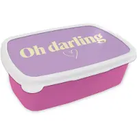 MuchoWow Broodtrommel Roze - Lunchbox Oh darling - Hart - Paars - Brooddoos 18x12x6 cm - Brood lunch box - Broodtrommels voor kinderen en volwassenen