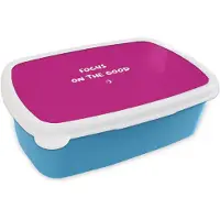 MuchoWow Broodtrommel Blauw - Lunchbox Focus - Smiley - Roze - Brooddoos 18x12x6 cm - Brood lunch box - Broodtrommels voor kinderen en volwassenen