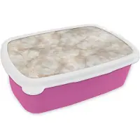 MuchoWow Broodtrommel Roze - Lunchbox Zandkleurig - Marmer print - Natuursteen - Brooddoos 18x12x6 cm - Brood lunch box - Broodtrommels voor kinderen en volwassenen