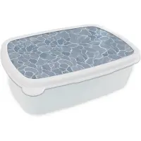 MuchoWow Broodtrommel Wit - Lunchbox Abstract - Blauw - Bladeren - Brooddoos 18x12x6 cm - Brood lunch box - Broodtrommels voor kinderen en volwassenen