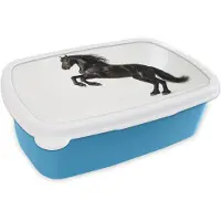 MuchoWow Broodtrommel Blauw - Lunchbox Zwart - Paard - Portret - Brooddoos 18x12x6 cm - Brood lunch box - Broodtrommels voor kinderen en volwassenen
