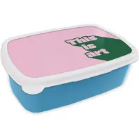 MuchoWow Broodtrommel Blauw - Lunchbox Groen - Teskt - This is art - Roze - Brooddoos 18x12x6 cm - Brood lunch box - Broodtrommels voor kinderen en volwassenen