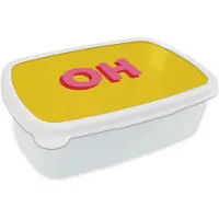 MuchoWow Broodtrommel Wit - Lunchbox Geel - Roze - Oh - 3D - Brooddoos 18x12x6 cm - Brood lunch box - Broodtrommels voor kinderen en volwassenen