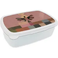 MuchoWow Broodtrommel Wit - Lunchbox Illustratie - Vogel - Vlakken - Kleurrijk - Brooddoos 18x12x6 cm - Brood lunch box - Broodtrommels voor kinderen en volwassenen