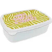 MuchoWow Broodtrommel Wit - Lunchbox Zebraprint - Priority - Roze - Brooddoos 18x12x6 cm - Brood lunch box - Broodtrommels voor kinderen en volwassenen