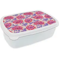 MuchoWow Broodtrommel Wit - Lunchbox Bloemen - Patroon - Meerkleurig - Brooddoos 18x12x6 cm - Brood lunch box - Broodtrommels voor kinderen en volwassenen