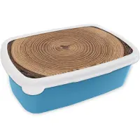 MuchoWow Broodtrommel Blauw - Lunchbox Boomstam - Hout - Bruin - Brooddoos 18x12x6 cm - Brood lunch box - Broodtrommels voor kinderen en volwassenen