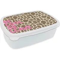 MuchoWow Broodtrommel Wit - Lunchbox Tekst - Be cool or leave - Roze - Giraffenprint - Brooddoos 18x12x6 cm - Brood lunch box - Broodtrommels voor kinderen en volwassenen