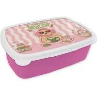 MuchoWow Broodtrommel Roze - Lunchbox Matcha - Hond - Roze - Groen - Brooddoos 18x12x6 cm - Brood lunch box - Broodtrommels voor kinderen en volwassenen