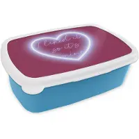MuchoWow Broodtrommel Blauw - Lunchbox I liked it so it's mine - Neon hart - Roze - Brooddoos 18x12x6 cm - Brood lunch box - Broodtrommels voor kinderen en volwassenen