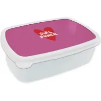 MuchoWow Broodtrommel Wit - Lunchbox Girl power - Hart - Roze - Rood - Brooddoos 18x12x6 cm - Brood lunch box - Broodtrommels voor kinderen en volwassenen