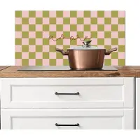 KitchenYeah Spatscherm keuken 80x40 cm - Kookplaat achterwand Patroon - Geblokt - Olijfgroen - Amore - Muurbeschermer - Spatwand fornuis - Hoogwaardig aluminium