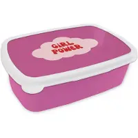 MuchoWow Broodtrommel Roze - Lunchbox Girl power - Wolk - Roze - Brooddoos 18x12x6 cm - Brood lunch box - Broodtrommels voor kinderen en volwassenen