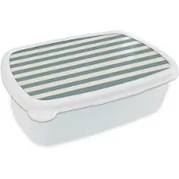 MuchoWow Broodtrommel Wit - Lunchbox Strepen - Modern - Blauw - Brooddoos 18x12x6 cm - Brood lunch box - Broodtrommels voor kinderen en volwassenen
