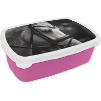 MuchoWow Broodtrommel Roze - Lunchbox Paard - Schimmel - Portret - Brooddoos 18x12x6 cm - Brood lunch box - Broodtrommels voor kinderen en volwassenen