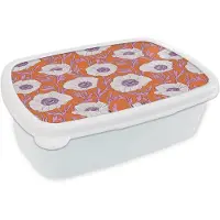MuchoWow Broodtrommel Wit - Lunchbox Bloemen - Grafisch - Oranje - Brooddoos 18x12x6 cm - Brood lunch box - Broodtrommels voor kinderen en volwassenen