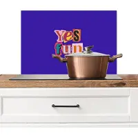 KitchenYeah Spatscherm keuken 60x40 cm - Kookplaat achterwand Yes fun - Kleurrijk - Collage-stijl - Muurbeschermer - Spatwand fornuis - Hoogwaardig aluminium