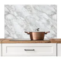 KitchenYeah Spatscherm keuken 100x65 cm - Kookplaat achterwand Grijs - Wit - Marmer print - Muurbeschermer - Spatwand fornuis - Hoogwaardig aluminium
