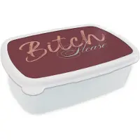 MuchoWow Broodtrommel Wit - Lunchbox Bitch please - Rood - Blauw - Brooddoos 18x12x6 cm - Brood lunch box - Broodtrommels voor kinderen en volwassenen