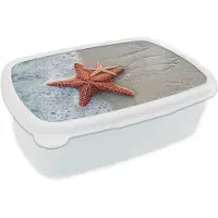 MuchoWow Broodtrommel Wit - Lunchbox Zeester - Strand - Zee - Brooddoos 18x12x6 cm - Brood lunch box - Broodtrommels voor kinderen en volwassenen