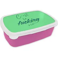 MuchoWow Broodtrommel Roze - Lunchbox c'est la fucking vie - Groen - Penseelstijl - Brooddoos 18x12x6 cm - Brood lunch box - Broodtrommels voor kinderen en volwassenen