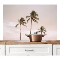 KitchenYeah Spatscherm keuken 120x80 cm - Kookplaat achterwand Palmbomen - Zonsondergang - Roze - Muurbeschermer - Spatwand fornuis - Hoogwaardig aluminium