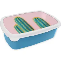 MuchoWow Broodtrommel Blauw - Lunchbox Cactussen - Modern - Pastel - Brooddoos 18x12x6 cm - Brood lunch box - Broodtrommels voor kinderen en volwassenen