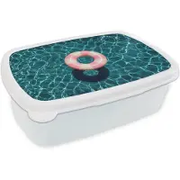 MuchoWow Broodtrommel Wit - Lunchbox Drijvend - Zwemband - Water - Brooddoos 18x12x6 cm - Brood lunch box - Broodtrommels voor kinderen en volwassenen