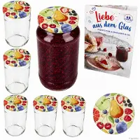 MamboCat 6-delige set ronde glazen 1062 ml To 82 Comic Fruit deksels incl. Diamant Gelierzauber receptenboekje