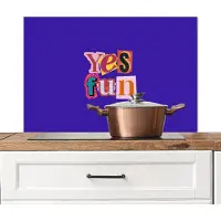 KitchenYeah Spatscherm keuken 80x55 cm - Kookplaat achterwand Yes fun - Kleurrijk - Collage-stijl - Muurbeschermer - Spatwand fornuis - Hoogwaardig aluminium