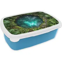MuchoWow Broodtrommel Blauw - Lunchbox Natuur - Jungle - Water - Groen - Brooddoos 18x12x6 cm - Brood lunch box - Broodtrommels voor kinderen en volwassenen