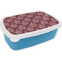 MuchoWow Broodtrommel Blauw - Lunchbox Blad - Patroon - Paars - Brooddoos 18x12x6 cm - Brood lunch box - Broodtrommels voor kinderen en volwassenen