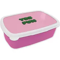 MuchoWow Broodtrommel Roze - Lunchbox Yes fun - Groen - Roze - Brooddoos 18x12x6 cm - Brood lunch box - Broodtrommels voor kinderen en volwassenen