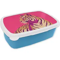 MuchoWow Broodtrommel Blauw - Lunchbox Tijger - Modern - Neon - Brooddoos 18x12x6 cm - Brood lunch box - Broodtrommels voor kinderen en volwassenen