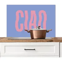 KitchenYeah Spatscherm keuken 90x60 cm - Kookplaat achterwand Ciao - Roze - Blauw - Golvend - Muurbeschermer - Spatwand fornuis - Hoogwaardig aluminium