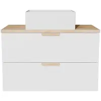 Vente-unique Zwevend badkamermeubel met vierkante opzetwastafel - Wit - B80 cm - AVORELI