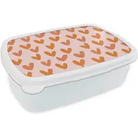 MuchoWow Broodtrommel Wit - Lunchbox Hartjes - Getekend - Oranje - Brooddoos 18x12x6 cm - Brood lunch box - Broodtrommels voor kinderen en volwassenen