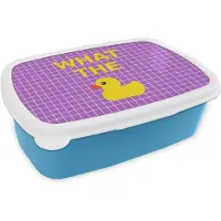 MuchoWow Broodtrommel Blauw - Lunchbox Tekst - Eend - Paars - Brooddoos 18x12x6 cm - Brood lunch box - Broodtrommels voor kinderen en volwassenen