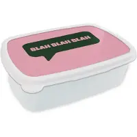 MuchoWow Broodtrommel Wit - Lunchbox Roze - Tekstwolk - Groen - BLAH BLAH BLAH - Brooddoos 18x12x6 cm - Brood lunch box - Broodtrommels voor kinderen en volwassenen