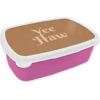 MuchoWow Broodtrommel Roze - Lunchbox Yee haw - Bruin - Minimalistisch - Brooddoos 18x12x6 cm - Brood lunch box - Broodtrommels voor kinderen en volwassenen