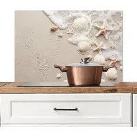 KitchenYeah Spatscherm keuken 90x60 cm - Kookplaat achterwand Schelpen - Zeesterren - Strand - Muurbeschermer - Spatwand fornuis - Hoogwaardig aluminium